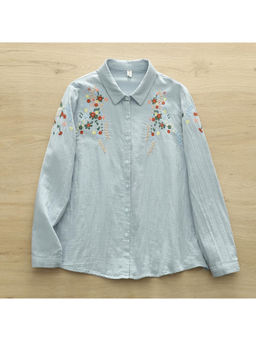 MISS MOSA BY AKANKSHA - Faina Statement Cotton Shirt In Sky Blue