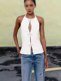 MISS MOSA BY AKANKSHA - Hilton Statement Vest Knot Top In White