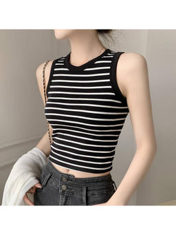 MISS MOSA BY AKANKSHA - Ocean Striped Knit Summer Top In Black