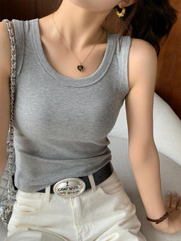 MISS MOSA BY AKANKSHA - Stormie Tank Top with Inbuilt Bra In Light Grey