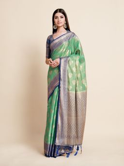 Mimosa - Women Traditional Ussi Kanjivaram Art Silk Green Saree with Unstitched Blouse