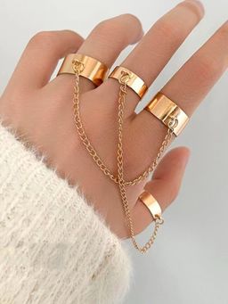 OOMPH - Combo of 2 Gold Tone Delicate Chain Ring Set