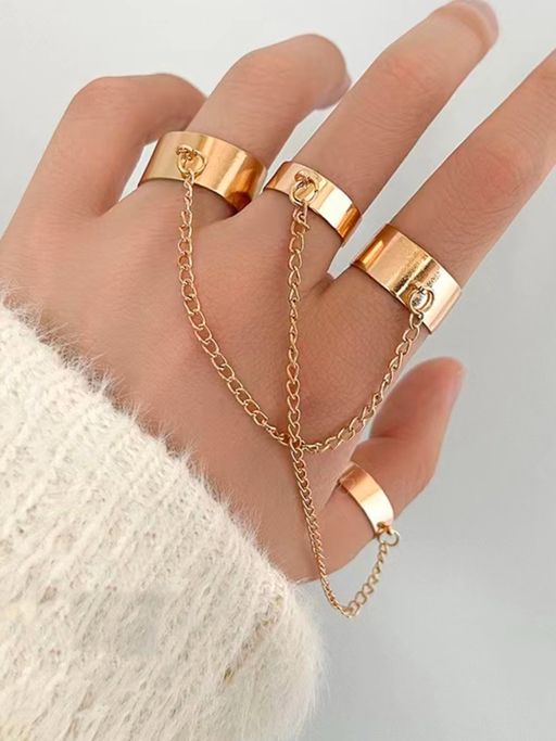 OOMPH Combo of 2 Gold Tone Delicate Chain Ring Set