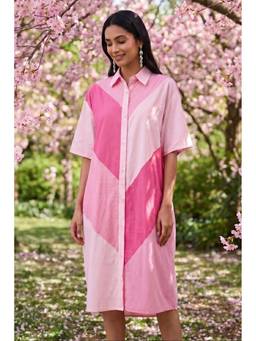 Western Era - Pink Blush Beam Button Down Collared Shirt Style Dress