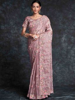 Odette - Pink Organza Embroidered Saree With Unstitched Blouse