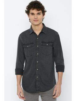 American Eagle - Men Black Two-Pocket Denim Button-Up Casual Shirt