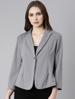 SHOWOFF - Womens Notched Lapel Regular Fit Grey Single-Breasted Blazer