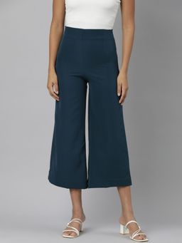 SHOWOFF - Womens Flat-Front Teal Flared Solid Culottes