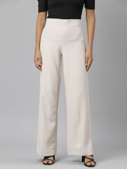 SHOWOFF - Womens Flat-Front Beige Straight Fit Solid Parallel Trousers