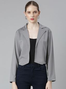 SHOWOFF - Womens Solid Long Sleeves Grey Regular Open Front Shrug