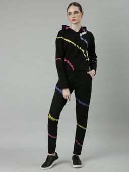 SHOWOFFFF - Womens Hood Black Long Sleeves Dyed Co-Ord (Set of 2)