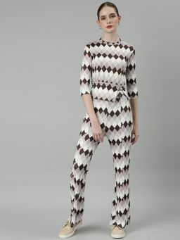 SHOWOFF - Womens Round Neck Multicolor Three Quarter Sleeves Co-Ord (Set of 2)