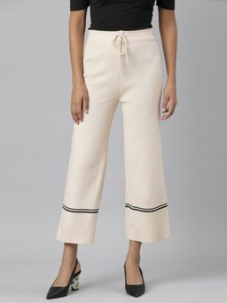 SHOWOFF - Womens Flat-Front Beige Straight Fit Parallel Trouser