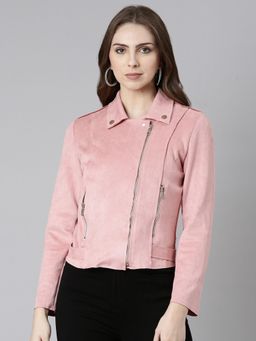 SHOWOFF - Womens Collar Pink Solid Tailored Jacket