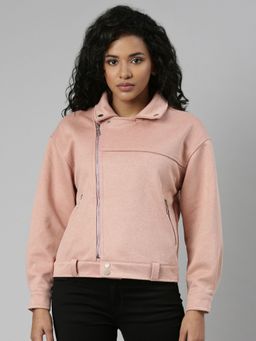 SHOWOFF - Womens Collar Peach Solid Tailored Jacket