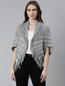 SHOWOFFFF - Womens Grey Self Design Poncho