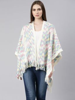 SHOWOFF - Womens Off White Self Design Poncho