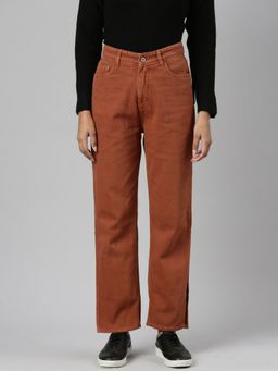 SHOWOFF - Womens Clean Look Mid-Rise Rust Straight Fit Denim Jeans