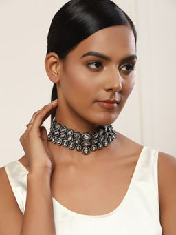Ruby Raang Studio - Nai Fiza Silver Neutral Kundan Layered Choker