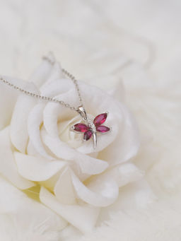 Ornate Jewels - 925 Silver Marquise Red Ruby Butterfly Pendant With Chain For Women & Girls (One Size)