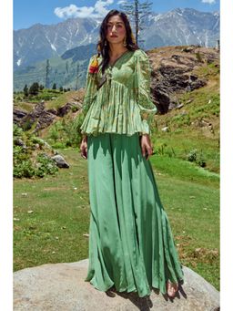 Paulmi & Harsh - Fern Green Naksha Print Peplum & Palazzo (Set of 2)