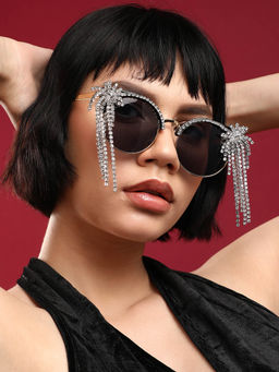 Sohi - Womens Glimmering Shades Fashionably Embellished Black Lens Sunglasses