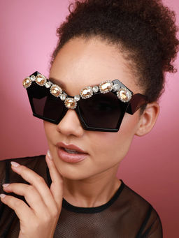 Sohi - Womens Statement Eye-Catching Embellishments Black Lens Sunglasses