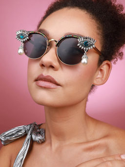 Sohi - Womens Jeweled Vision Sparkle In Style Black Lens Sunglasses