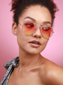 Sohi - Womens Radiant Sunnies Shine Bright with Embellishments Pink Lens Sunglasses