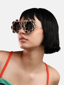 Sohi - Womens Silver-Plated Party Grey Lens Sunglasses