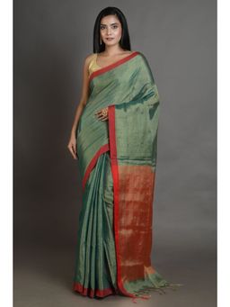 Arhi - Sap Green Tissue Handwoven Soft Saree with Unstitched Blouse