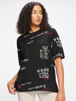 Bewakoof - Womens Black Graphic Boxy T-Shirt