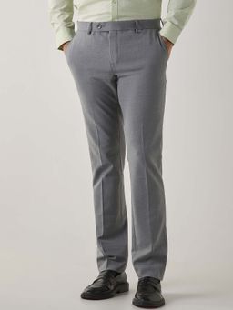 Reid & Taylor - Men Grey Solid Formal Trousers