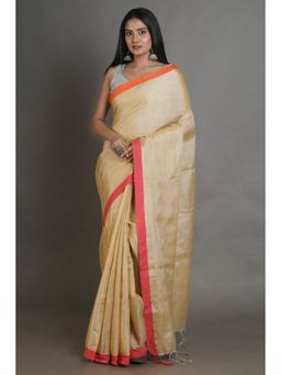 Arhi - Beige Tissue Handwoven Soft Saree with Unstitched Blouse