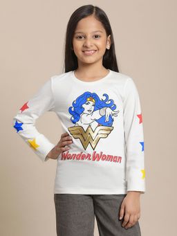 Kidsville - Wonder Woman Printed Off-White T-Shirt