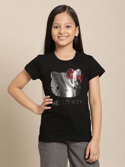Kidsville - Hello Kitty Printed Black T-Shirt