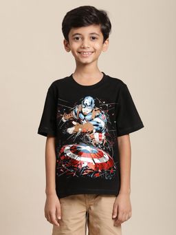 Kidsville - Captain America Printed Black T-Shirt
