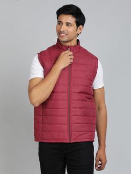 JadeBlue - Maroon Polyester Solid Winter Jacket - Regular Fit