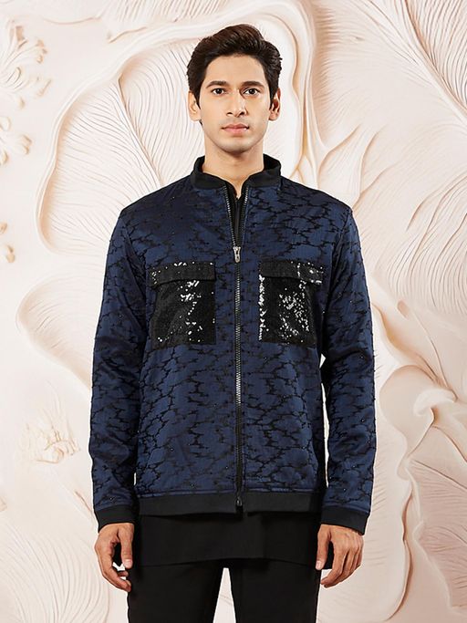 Vastramay Mens Silk Blend Embroidered Stylish Jacket