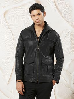 Vastramay - Mens Leather Self Design Stylish Jacket