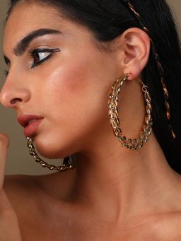 Sohi - Gold Plated Designer Stone Casual Hoop Earring for Women