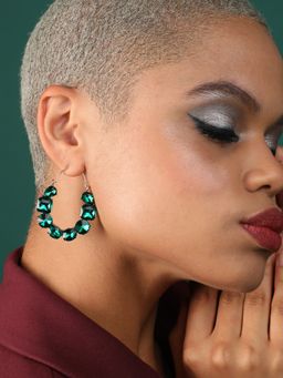 Sohi - Gold Plated Designer Green Stone Casual Hoop Earring for Women