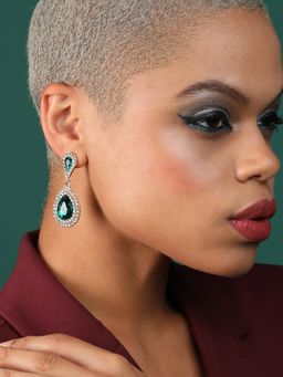 Sohi - Gold Plated Designer Green Stone Party Drop Earring for Women