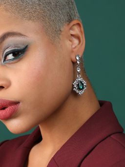 Sohi - Silver Plated Designer Green Stone Party Drop Earring for Women