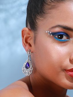 Sohi - Silver Plated Designer Blue Stone Party Drop Earring for Women