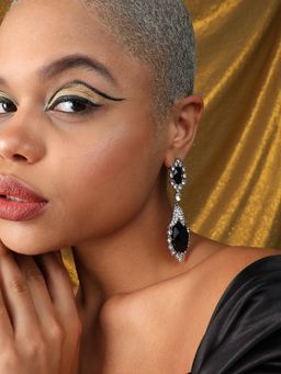 Sohi - Silver Plated Designer Black Stone Party Drop Earring for Women