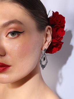 Sohi - Silver Plated Designer Black Stone Party Drop Earring for Women