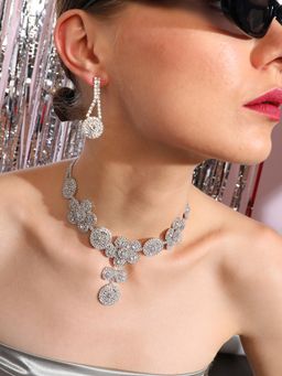 Sohi - Silver Plated Designer Stone Party Necklace and Earring Set for Women