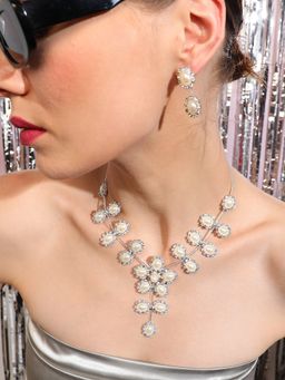 Sohi - Silver Plated Designer Stone Party Necklace and Earring Set for Women