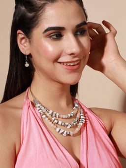 Sohi - Silver Plated Designer Stone Casual Necklace and Earring Set for Women